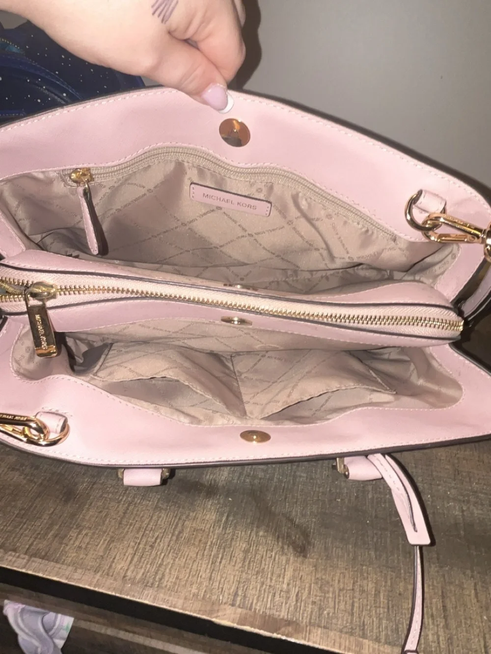 Michael Kors Pink Saffiano Satchel with Gold Hardware